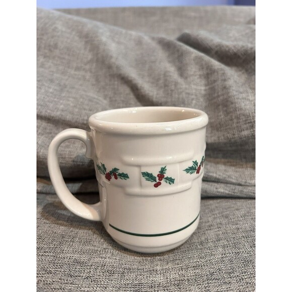 Longaberger Pottery Woven Traditions Mug Holly Berry Christmas - Picture 3 of 7